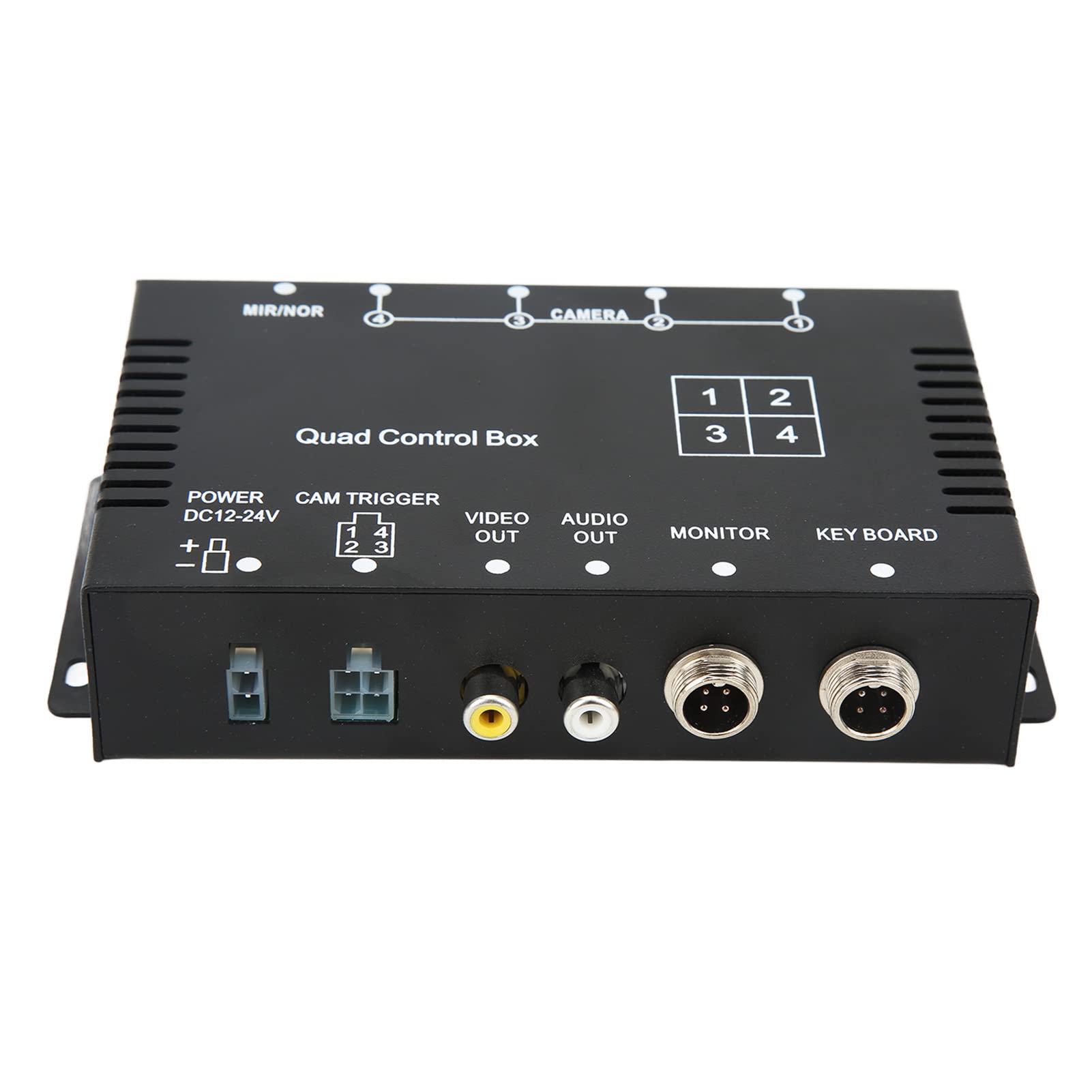 Keenso Splitter Video a 4, Scatola di Controllo Telecamera per Retromarcia in ABS e Metallo, DC12V 24V PAL 720x576, Commutazione Remota a 4 Ingressi e 2 Uscite per Telecamera di Parcheggio di