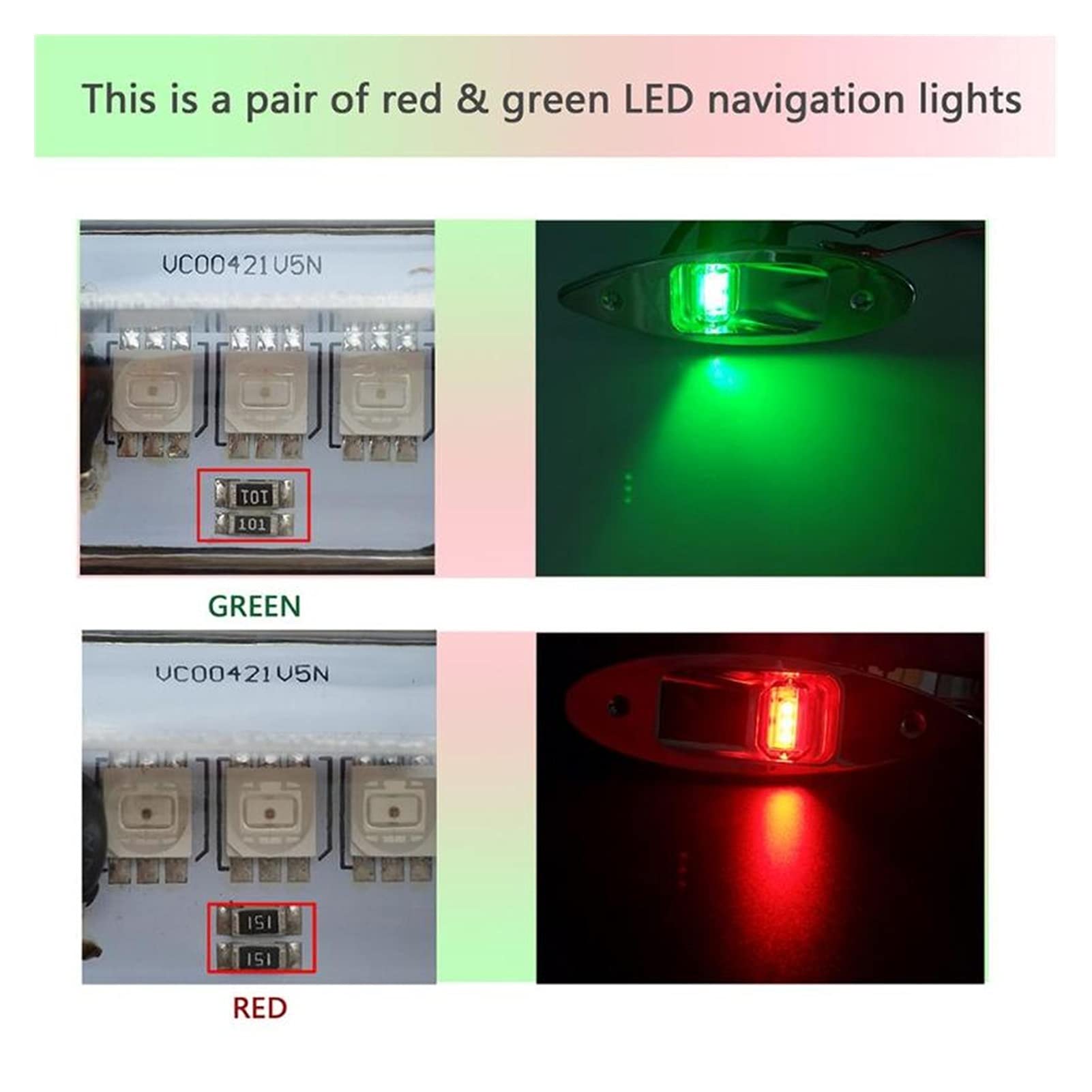 Luces de navegación 12V 1 par DIRIGIÓ Lámpara de Advertencia de la señal de la luz de la navegación roja+Verde de la navegación.RV Luces de navegación Lateral Naturaleza Blanco