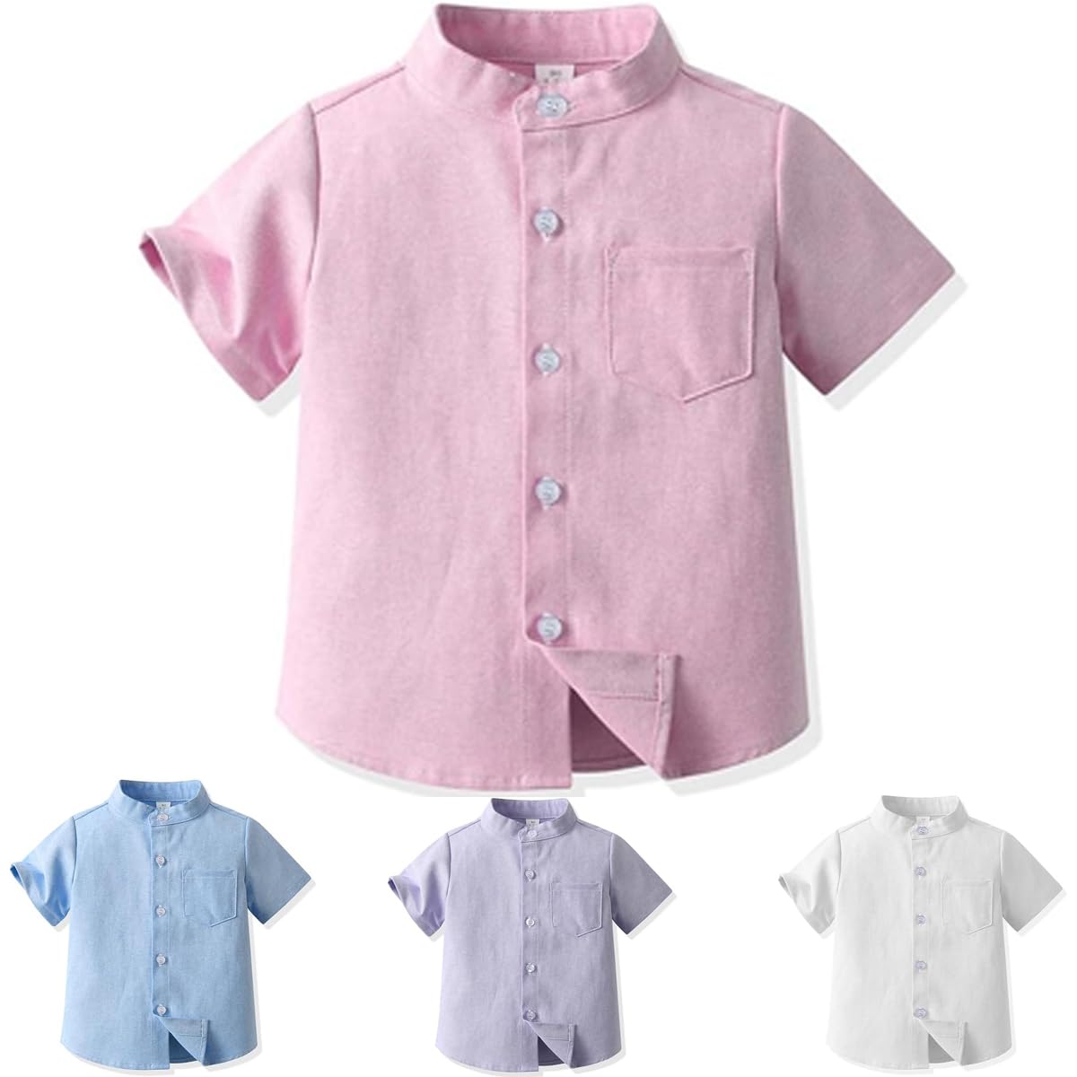 Yanmucy Niños Bebé Camisa Manga Corta Top Stand niños Cuello Botón Abajo Camisa Verano Little Big Boy's Causal Camisas para 2-8 Años