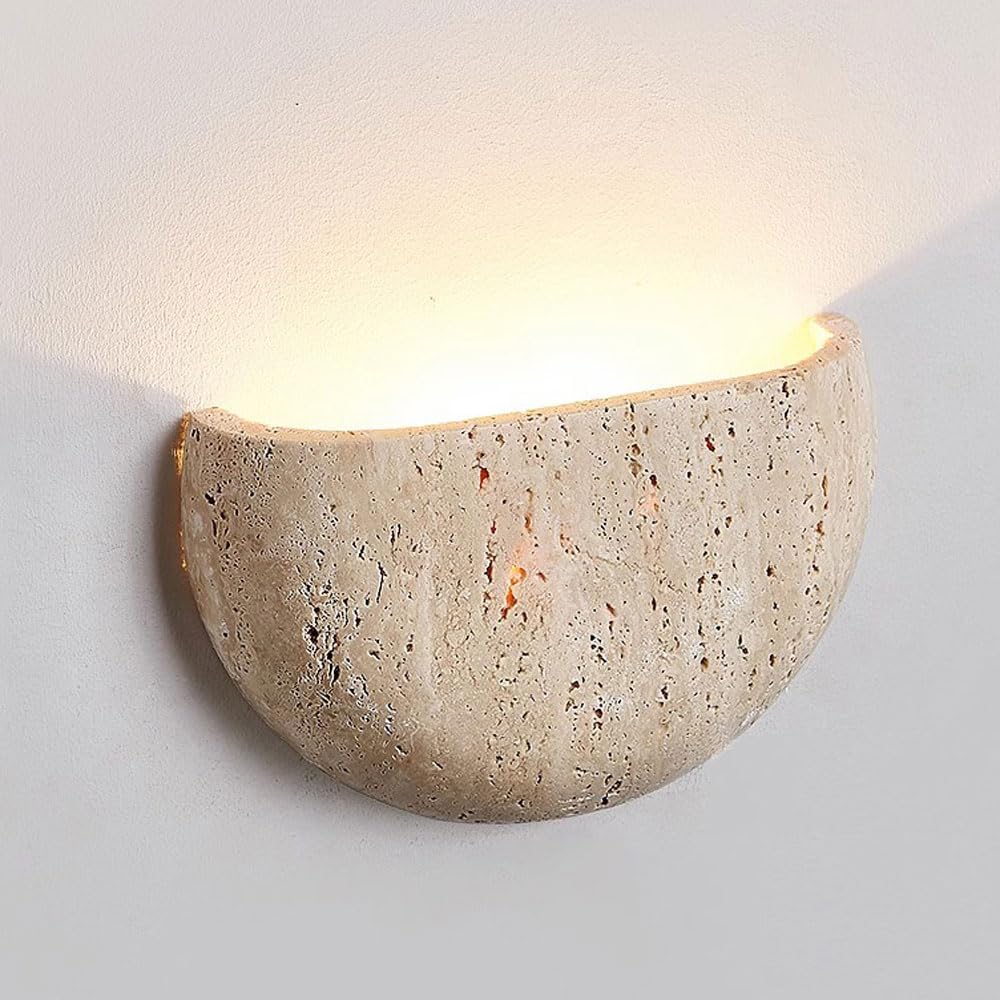Ssbhdm Multicolor Wabi Sabi Style Wall Light, Natural Yellow Travertine Wall Sconce, G9 Light Source Hardwired To Wall Lamp, Restaurant Living Room Bedroom Wall Mounted Lighting Fixtures.