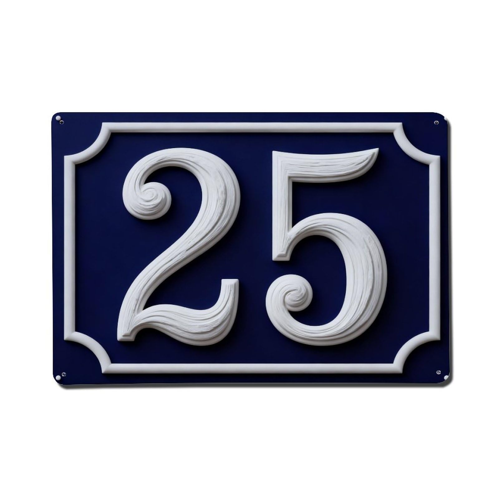 Blue Background White Numbers Frame Design Metal Tin Sign Plaque