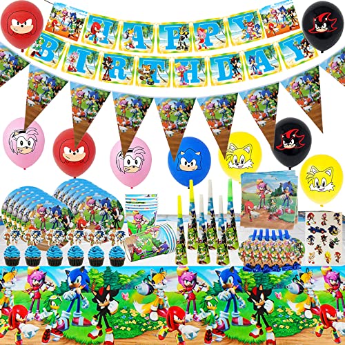 Newtic Sonic Fiestas Decoración, 77PCS Sonic Party Supplies Juego de Decoración,Vajilla de Fiesta,...