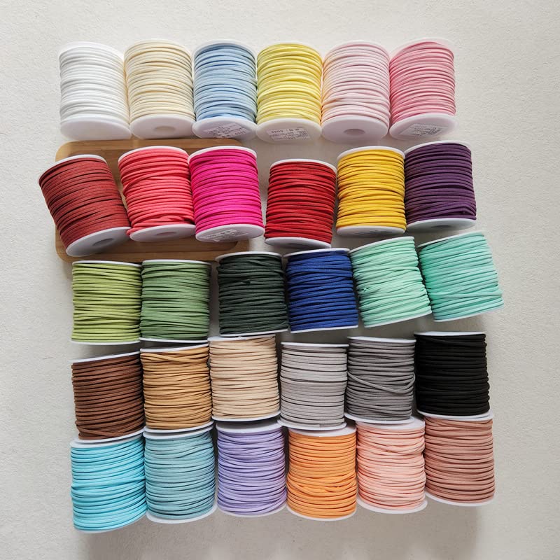 Perlenfaden-Bastelschnur, Baumwoll-Makramee-Seilschnur, Perlenschnur, 50 Yard, 2,5 mm flache geflochtene Kordel aus Wildlederimitat, koreanisches Samtleder, handgefertigtes Fadenschnurseil for DIY-Sch
