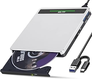 NOLYTH External CD DVD Drive with SD/TF Slot, USB 3.0 Type C CD/DVD Burner CD DVD +/-RW Optical Disk Drive Reader Disc Writer DVD Player for Laptop PC Mac MacBook Windows Linux OS