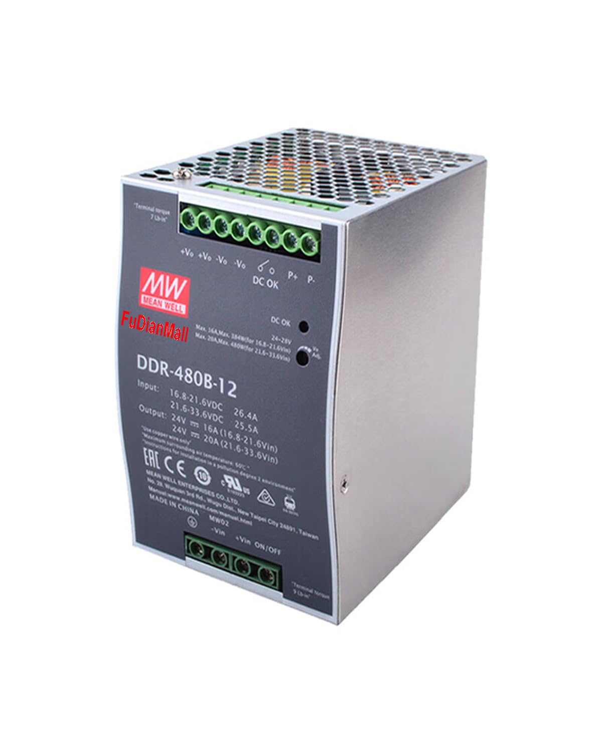 Mean Well DDR-480B-12 480W DIN Rail Type DC-DC Converter 12V 33.4A Fully Modular Power Supply