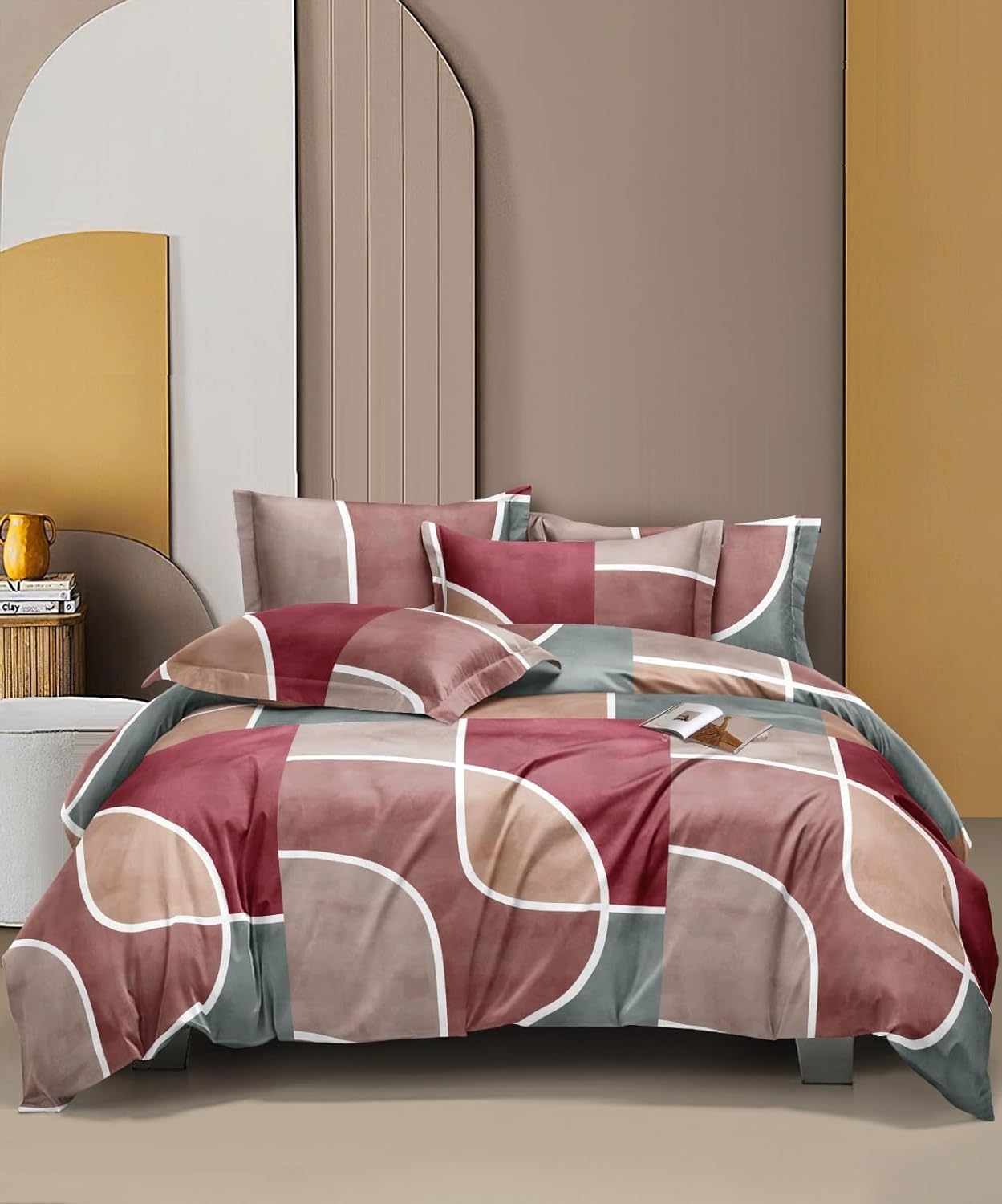 THE HOME STYLE Cotton Feel Glace Cotton Elastic Fitted Printed Double Bed King Size Bedsheet With 2 Pillow Cover(72"X72",Dusty Rose),300 TC