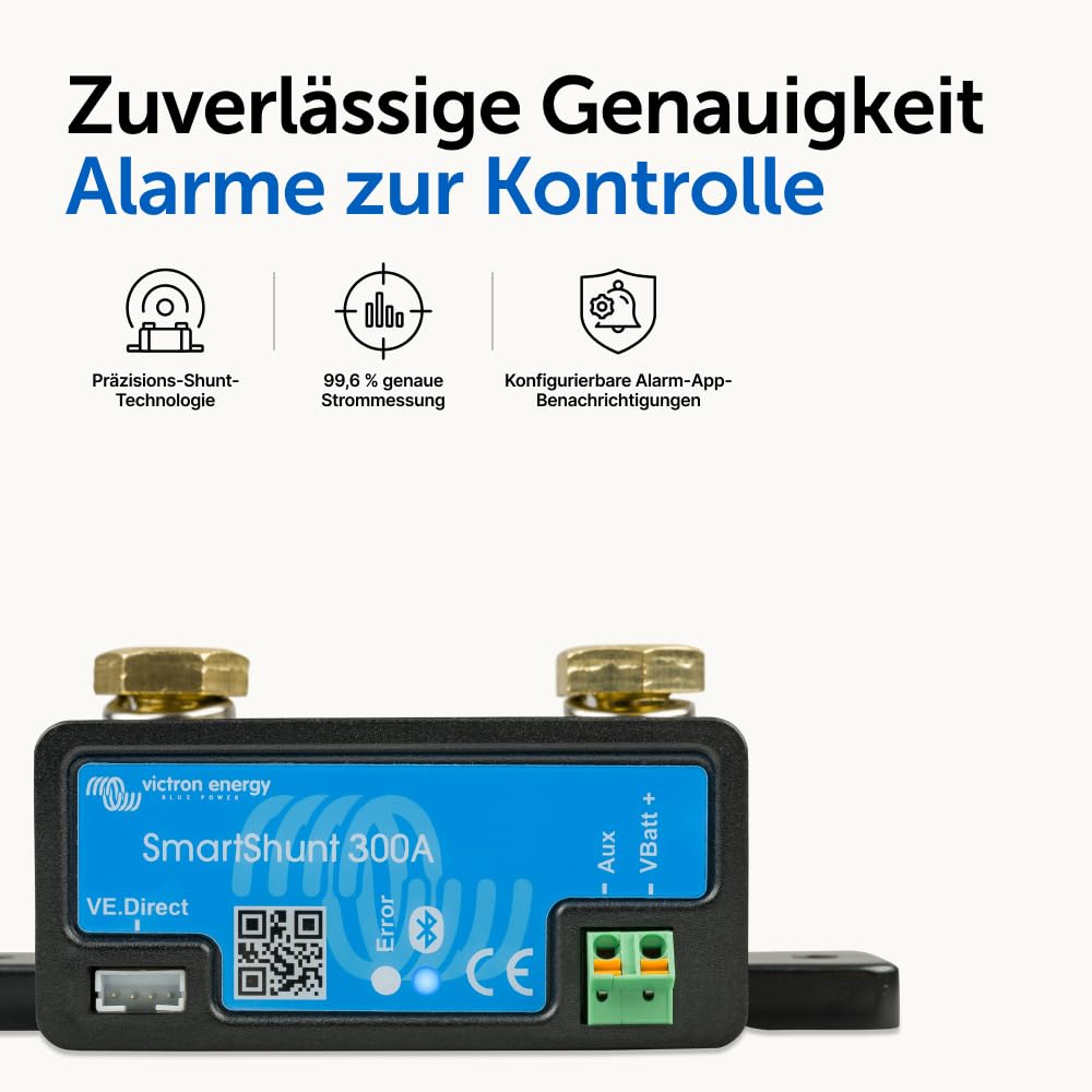 Victron Energy SmartShunt 300A - 50mV - Smart Shunt Batteriewächter (Bluetooth) | Victron Bluetooth Smart Shunt mit detaillierten In-App-Insights