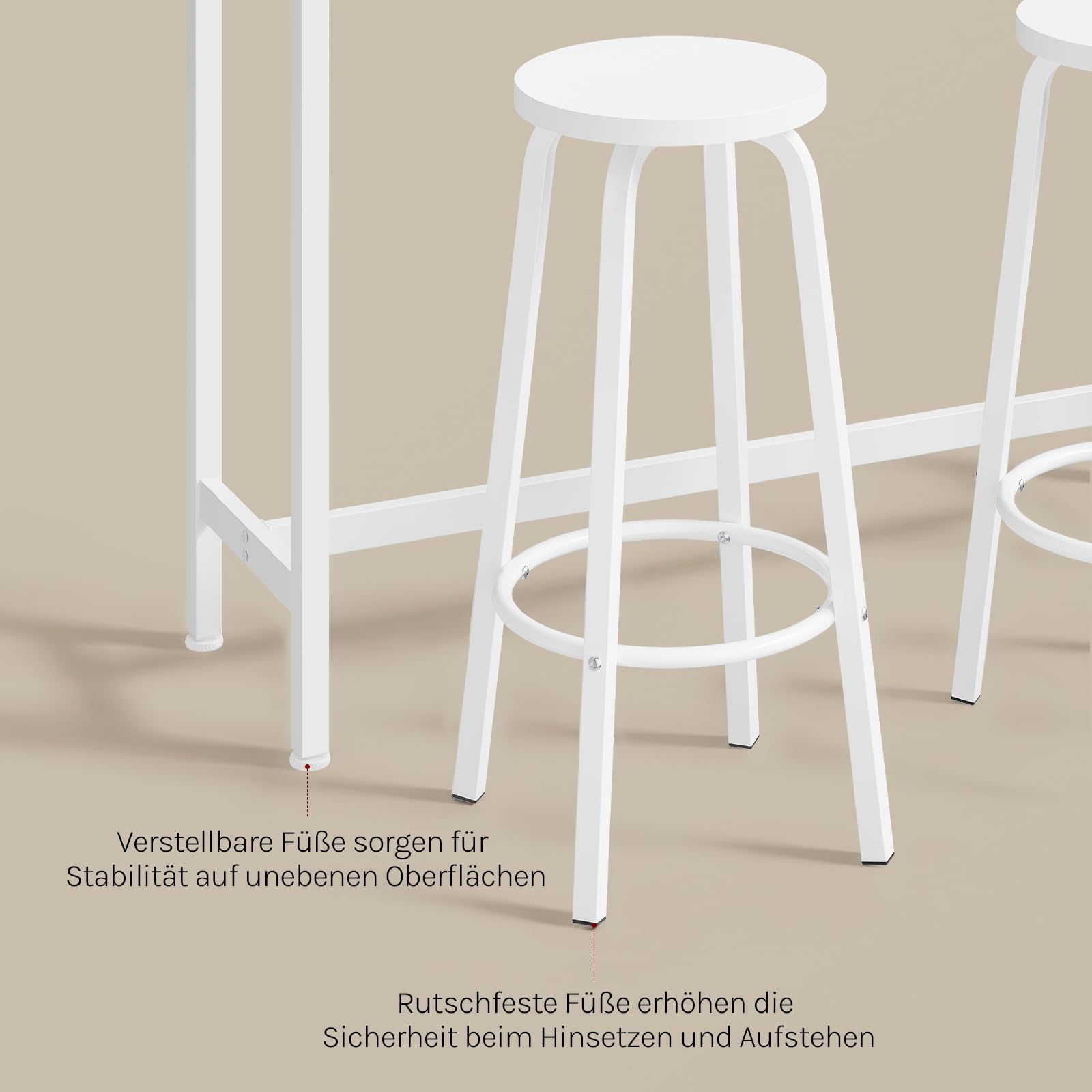 WOLTU Bartisch Set mit 2 Barhockern, Stehtisch & Barstuhl mit Metallgestell, Esstisch aus Holz für Bar Küche Wohnzimmer, Bistrotisch Bartheke Tresentisch, 120x40x100cm, Weiß