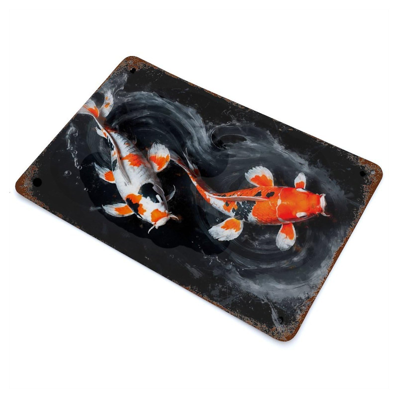 Dance of The Koi 11.8"x7.9" Vintage Rust Metal Sign, Shabby Chic Decor for Garage, Bar And Workshop Decor
