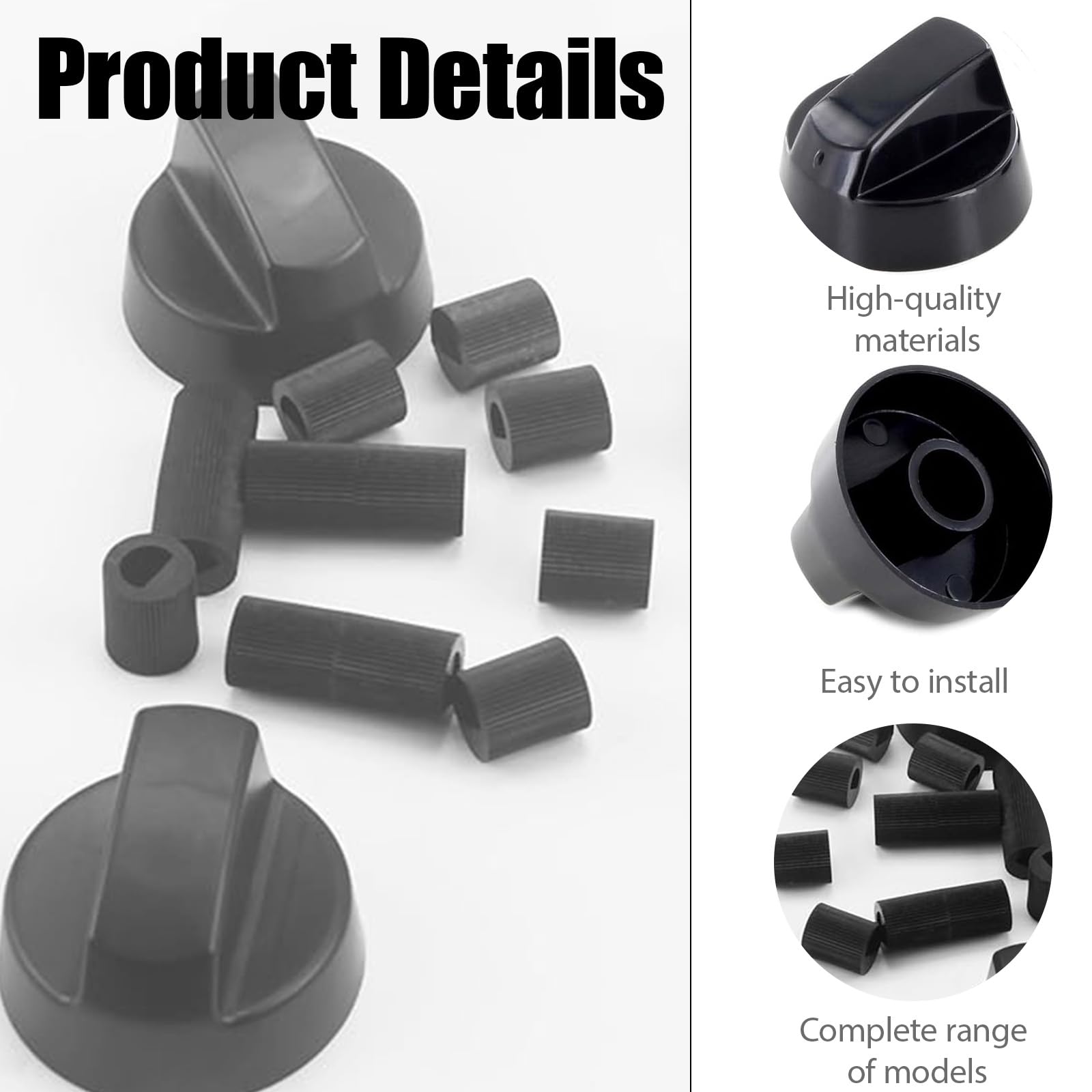Boutons de Plaque de Cuisson Universels, Pack de 4 Boutons Rotatifs en Noir, Compatibles avec la Majorité des Plaques de Cuisson, Fours et Gazinières Électriques, Inclus 12 Adaptateurs - 4