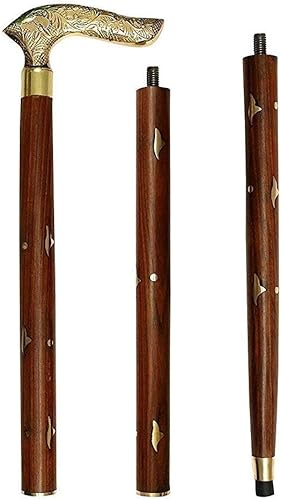 Bastón de madera hecho a mano con punta de latón resistente, bastón plegable, bastón decorativo - marrón, 37 pulgadas