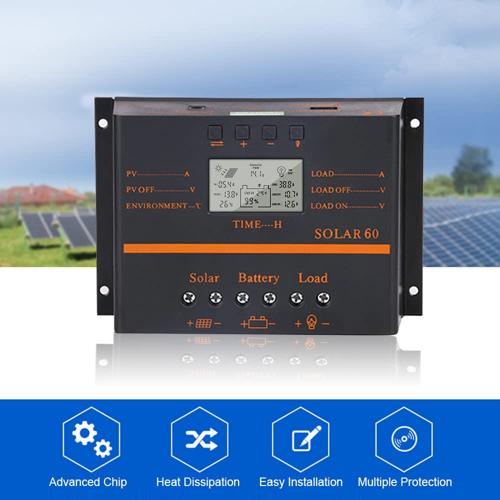 Regolatore di carica solare PWM 80A Regolatore di scarica della carica della batteria del pannello solare LCD autoadattante 12V/24V con compensazione della temperatura dell'uscita USB 5V
