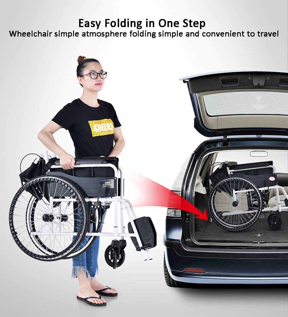 Amazon | 軽量折りたたみ車椅子、ランニングブレーキ付き自走式