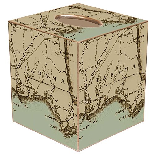 Antique Alabama Coast Map Paper Mache Tissue Box