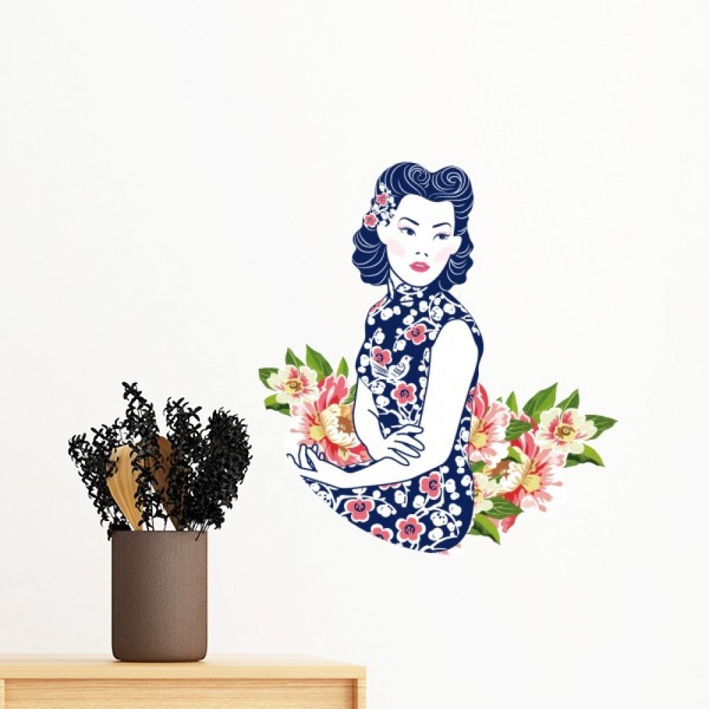 Sticker mural fleur bleue amovible pour décorer sans abîmer le mur
