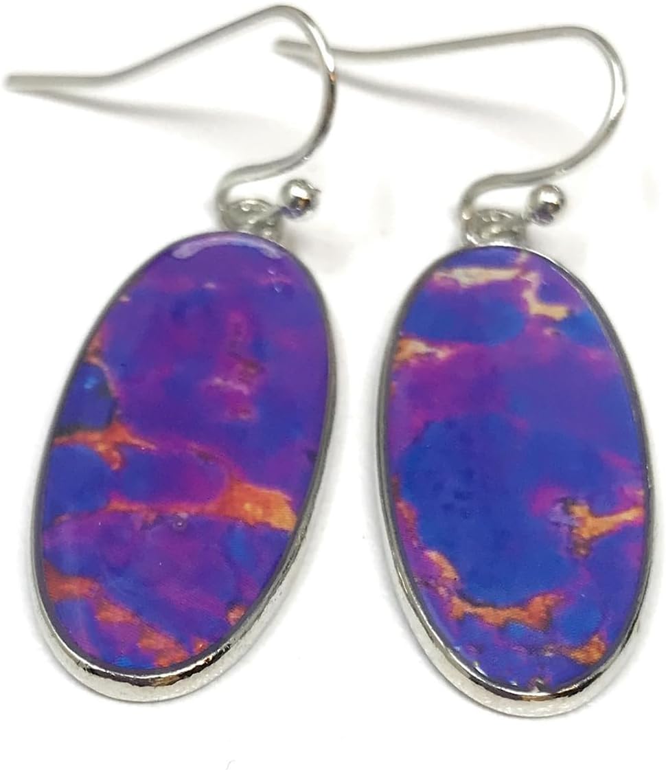 Vintage Purple Stone with Antique Silver Color Metal Dangle Earrings