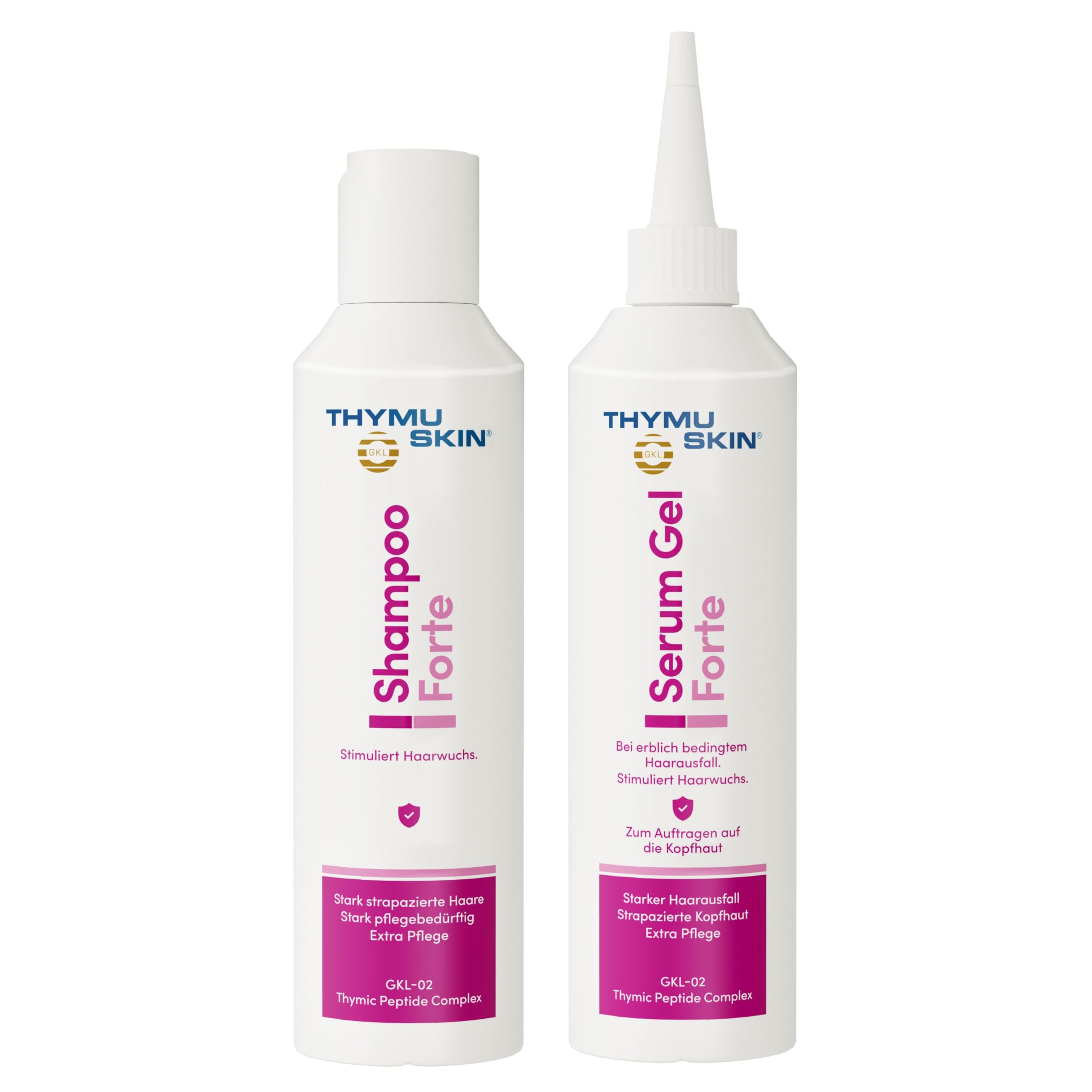 THYMUSKIN Forte Set, w przypadku wypadania włosów w wyniku chemioterapii. Stymuluje wzrost włosów. ZESTAW (1 x szampon 200 ml + 1 x żel serum 200 ml)
