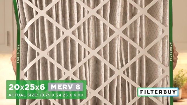 Image of Filterbuy 20x25x6 Air Filter MERV 8 Essential Dust & Allergy Defense (2-Pack), Pleated HVAC AC Furnace Filters for AprilAire Space-Gard 201, 2200, 2250, & Lennox (Actual Size: 19.75 x 24.25 x 6.00)