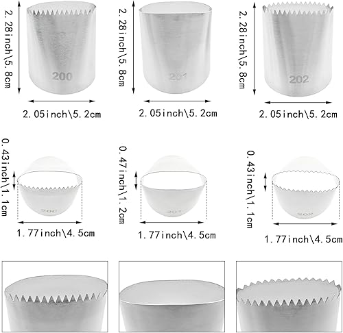 Miniatura 2 de Paquete de 6 boquillas de acero inoxidable para glaseado, con cinta, puntas de pastelería, capa de migas, 3 formas diferentes de boquillas,