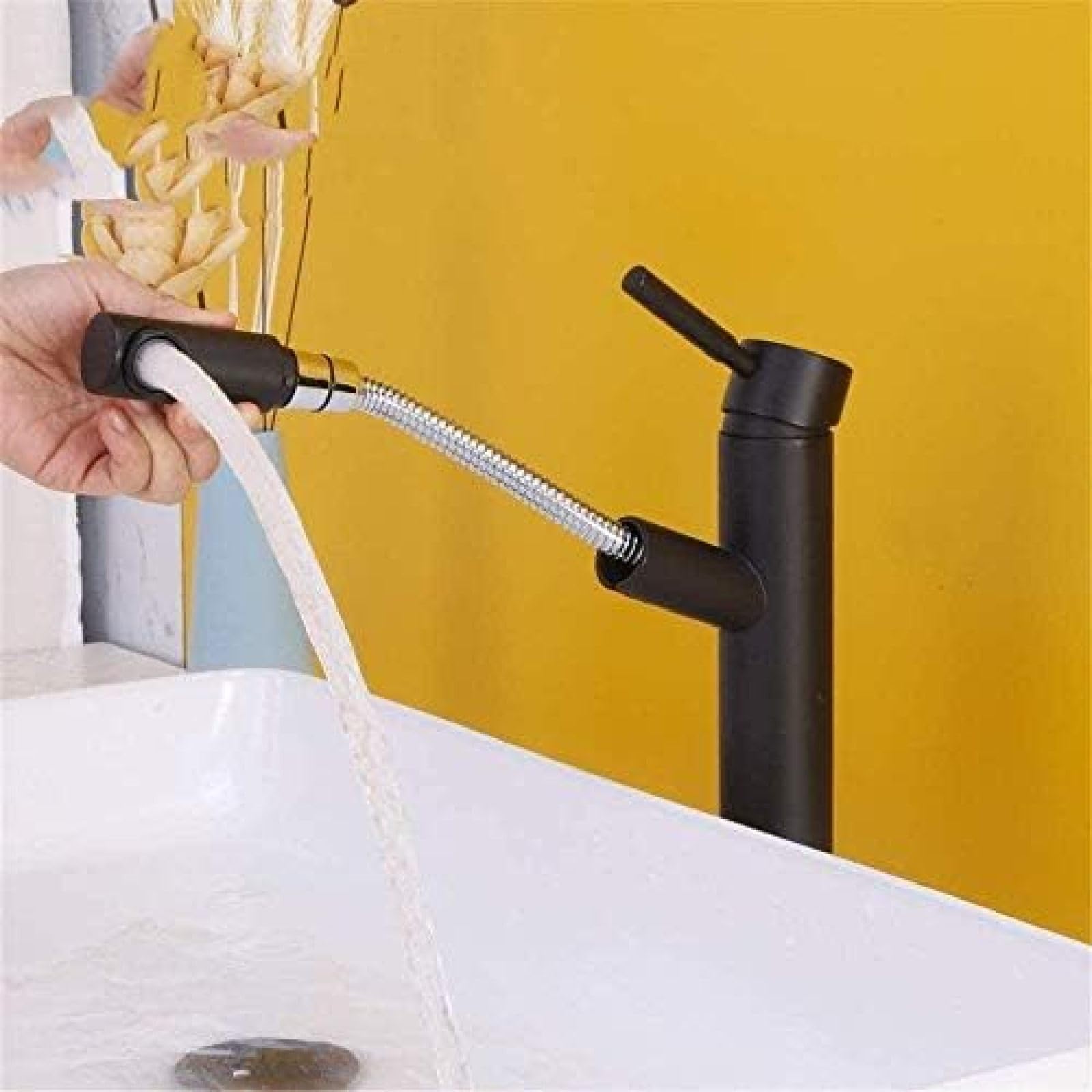 Grifo del baño,Grifo Grifo para Lavabo de baño Grifo para Fregadero extraíble de latón Macizo Grifo Monomando Grifos de Agua montados en Cubierta con un Solo Orificio, grifos para Fregadero