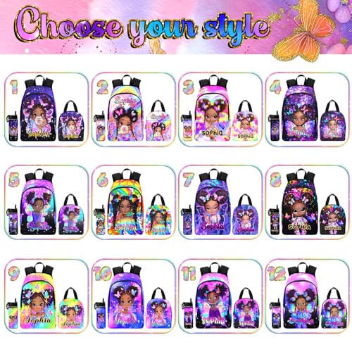 Custom Kid's Backpack for Girl with Lunch Bag Cute Afro Girl Butterfly Personalized School Book Bags for Kids Back to School Suplies Customization Name Backpack for Preschool Kindergarten2