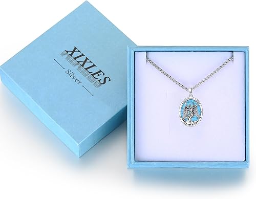 Vista 311 de Collar con colgante de plata de ley 925 con medalla de San Patrón, joyería religiosa para hombres y mujeres, con cadena de acero inoxidable 316L