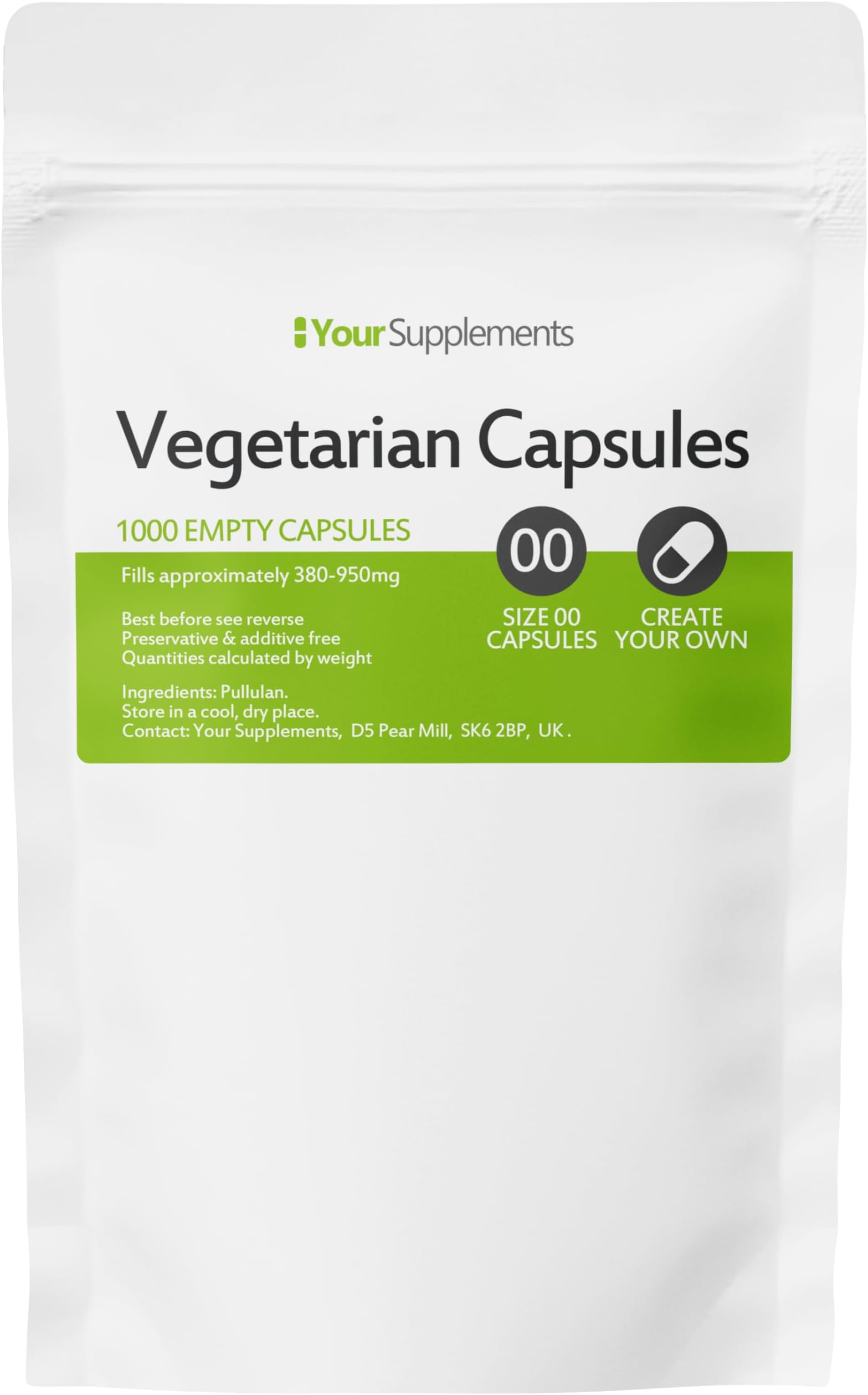 Your Supplements - Size 00 Empty Vegetarian Capsules (1000 Pack)