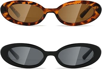 JUDOO Tiny Small 90s Oval Sunglasses for Women Retro Tortoise Black Shades