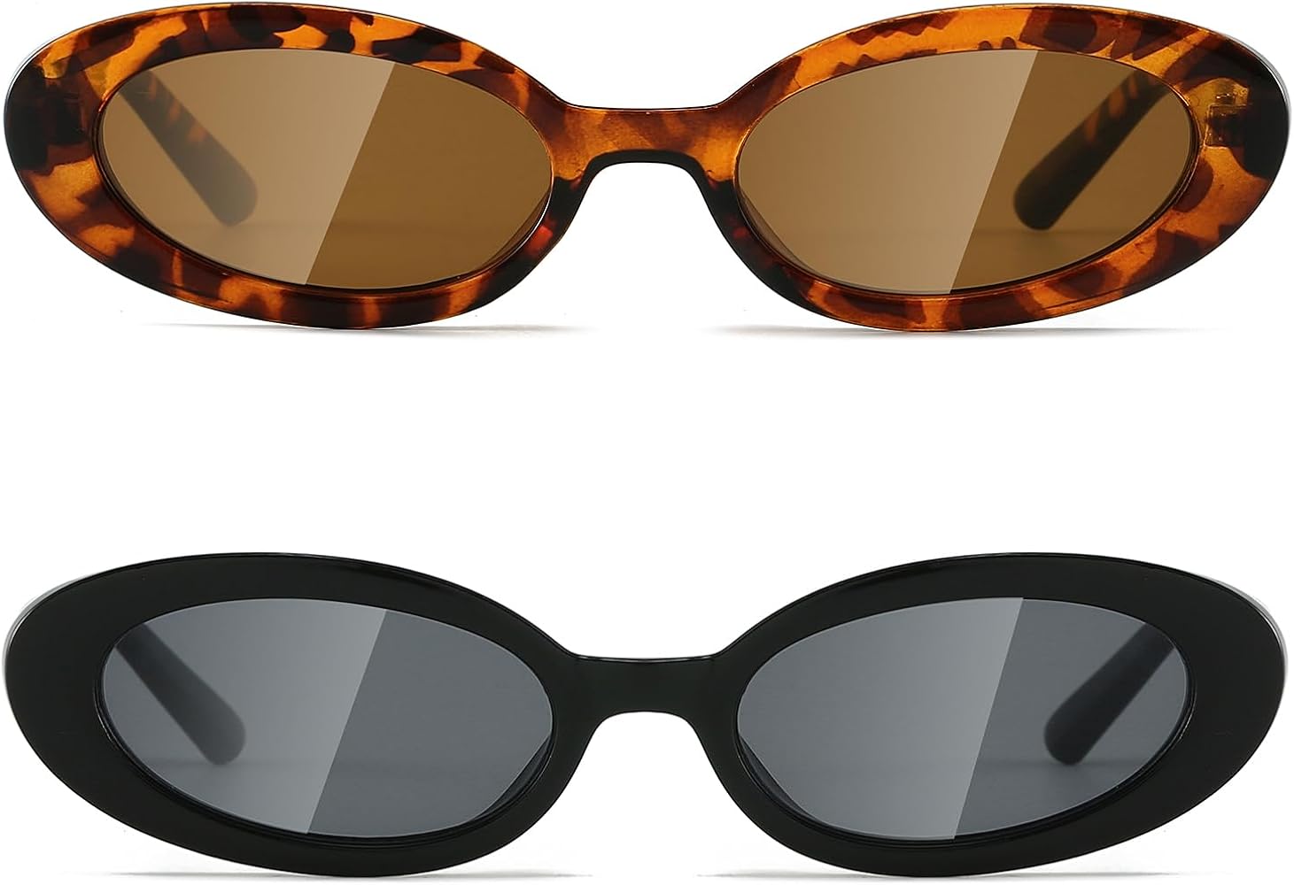 Woman wearing retro oval tortoise sunglasses