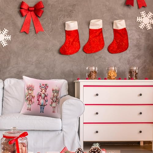 Miniatura 7 de Funda de almohada rosa de cascanueces para decoración de Navidad para sofá, cama, sofá, funda de almohada rosa de Navidad para sala de estar,