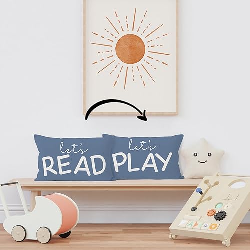 Miniatura 7 de HIWX Funda de almohada decorativa para sala de juegos para niños, funda de almohada decorativa de 12 x 20 pulgadas, con texto en inglés "Let's Read