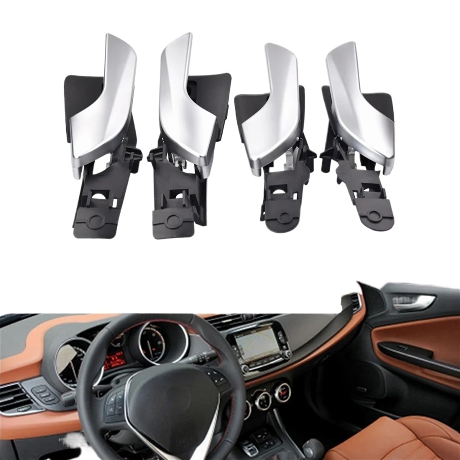 Interno Auto Maniglia Per Alfa Per Romeo Per Giulietta 2012-2018 4 Pezzi Maniglia Interna Portiera Auto Portiere Automatiche Pomello Interno Auto Maniglia Interna(Matte Silver)