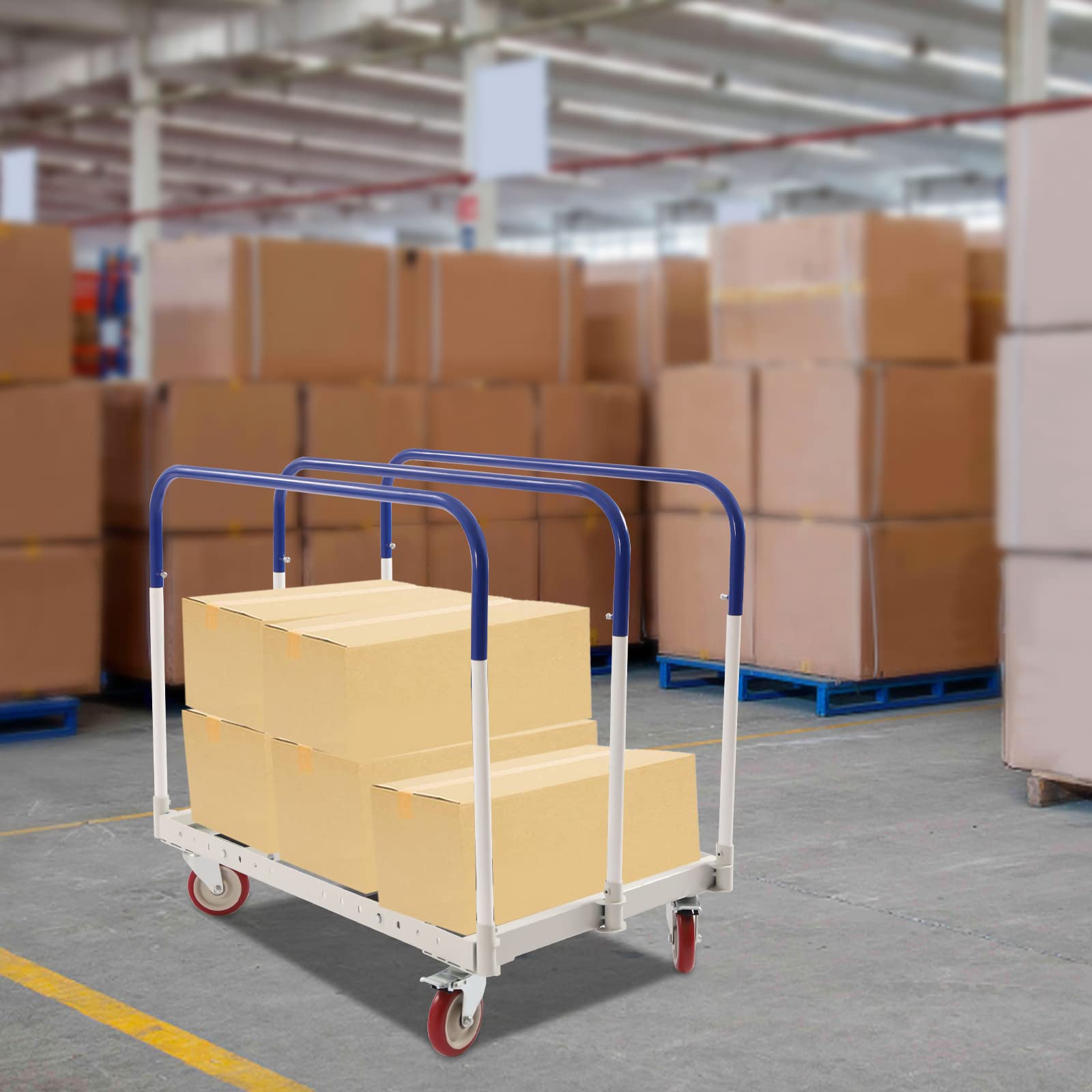 Steel Panel Truck Cart, 1000 LBS Platform Truck Cart, Heavy Duty Lumber Cart Drywall Dolly Cart with 4 Swivel Casters, 39x24 inch Steel Board, Flatbed Cart for Handling Wall Panel Lumber