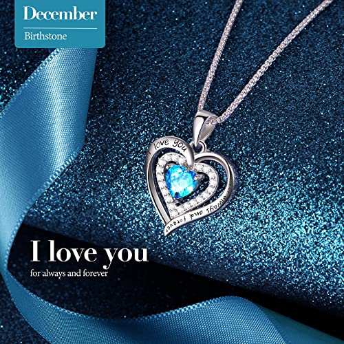 Jewelry Necklace For Women Wife, December Birthstone Necklace Heart Pendant, Sterling Silver Necklaces For Girlfriend Mom, Women's Jewelry Created Topaz Necklace Gift For Her, Anniversary Mother's Day Valentine's Day Wedding Graduation Birthday Gifts For Women #TOP3