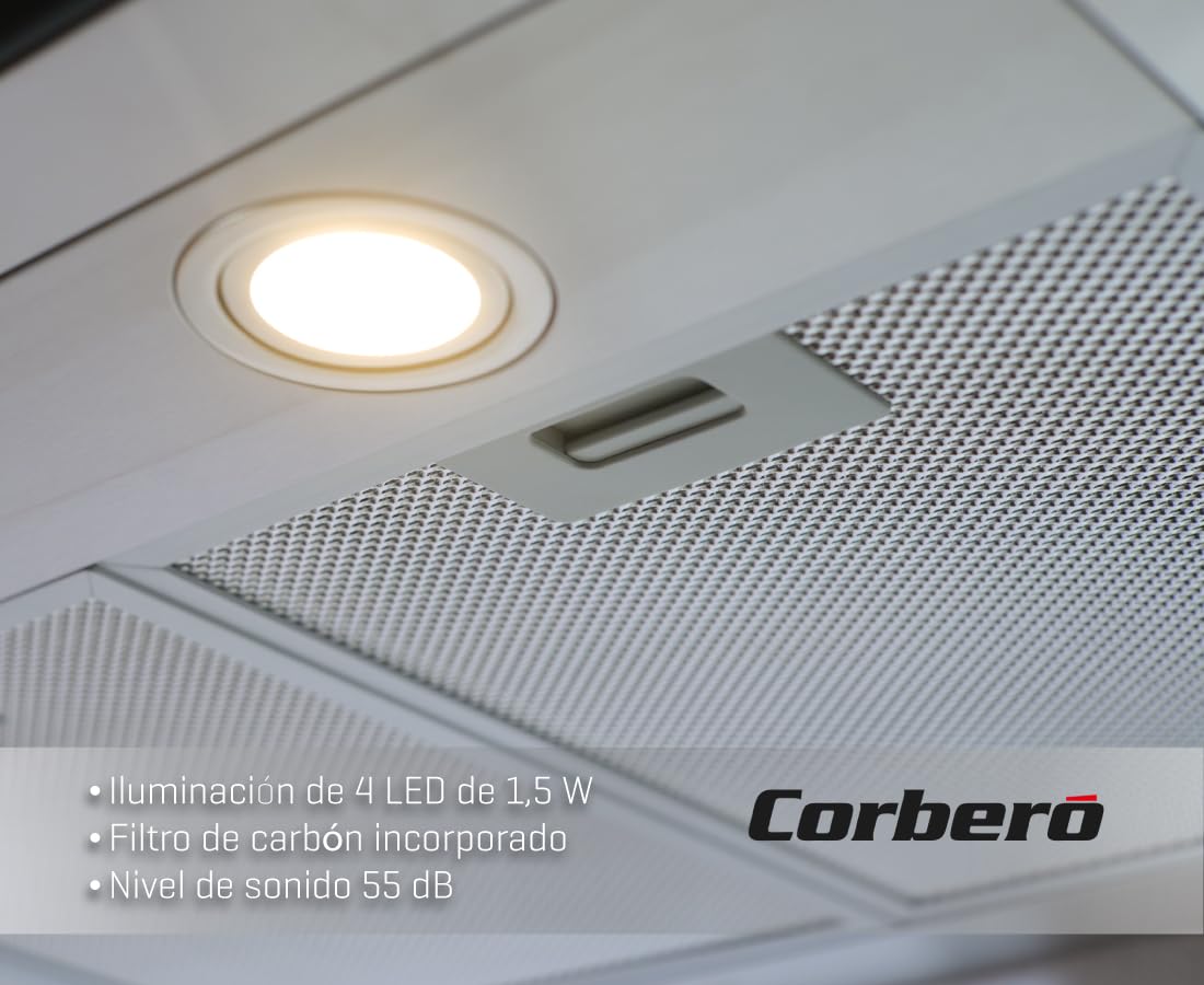 Corberó - Campana Isola | 1200 cm | RODAS12000 | Portata 1000 m3/h, 3 velocità, filtro alluminio 3 strati, filtro carbone | E.Energetica A++ | Inox