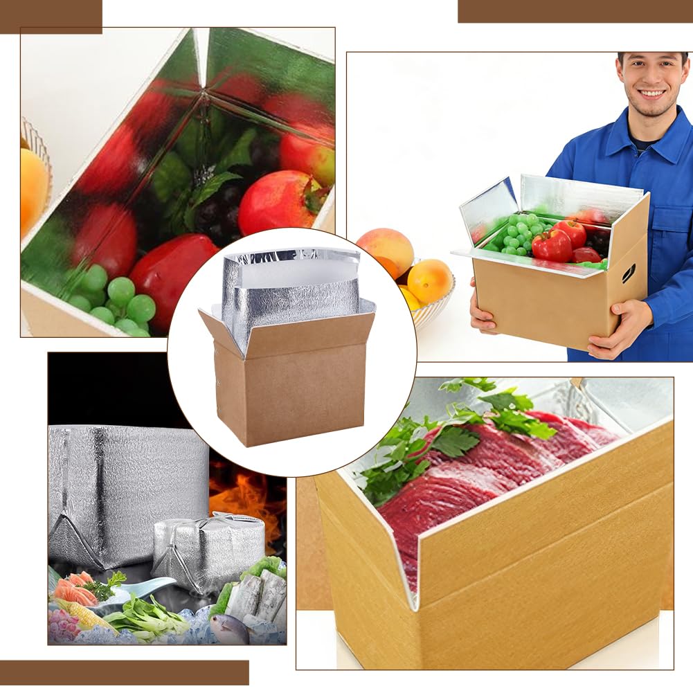 AHANDMAKER 2 Packung Isolierte Versandboxen Mit Aluminiumfolienauskleidung Isolierte Beutelauskleidung Wärmeisolierung Kühlakku Versandboxen Für Gefriergut Wiederverwendbare Kühlbox