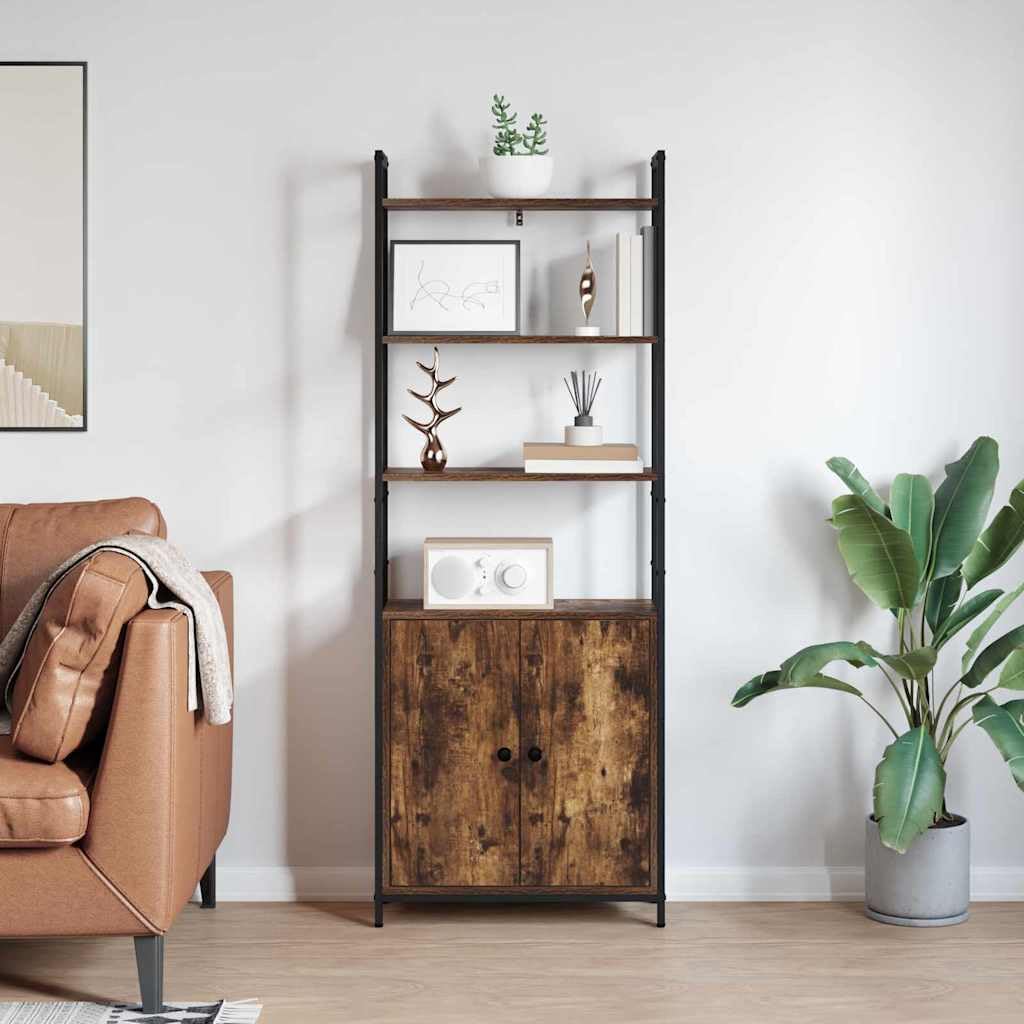 Szafka na książki z dymnym dębem, 60 x 24 x 161 cm | Wielowarstwowe drewno, stal, 6 półek, 1 drzwi, duża przestrzeń, solidna konstrukcja