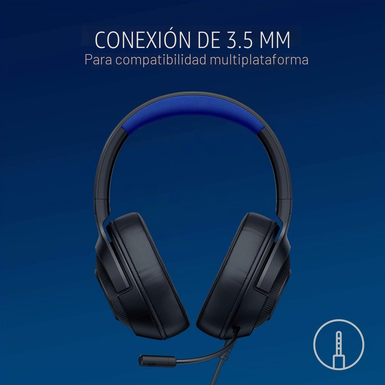 Razer Kraken X - Auriculares para Videojuegos ultraligeros para Consola, Sonido Envolvente 7.1, Marco Ligero, micrófono cardioide Plegable para PC, Xbox, PS4, Nintendo Switch, Color Azul y Negro