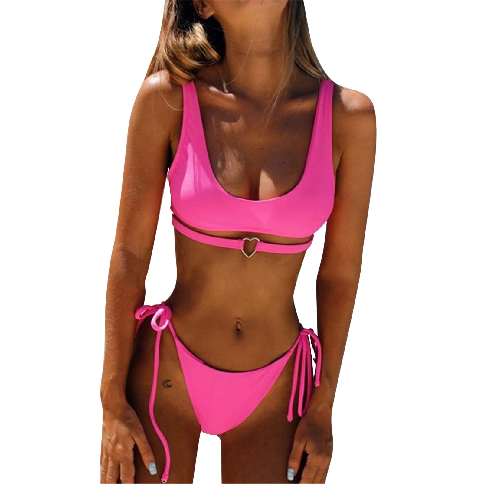 riou Bikinis Mujer 2023 Brasileño Sexy con Relleno Cintura Alta Bañador Deportivo Conjunto de Trajes de baño Tops y Lateral con Cordones Braguitas Verano Viajes Playa La Natacion Biqunis