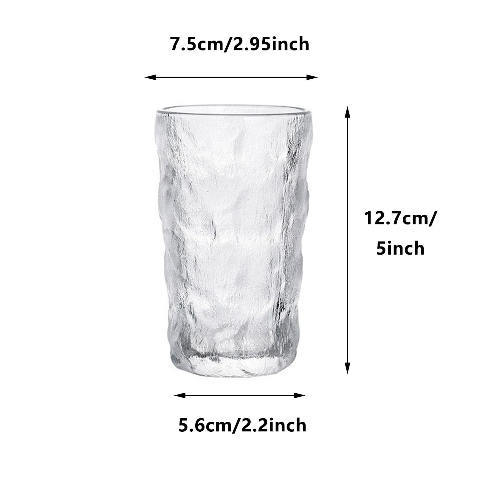 6 Pcs Glass Cup Drinking Glass Set, Clear Glass Cups Iced Coffee Glasses Stemless Glass Cup Set, Tea Glasses Clear Water Cup Ocktail Glasses for Water Juice for Any Drink and Any Occasion