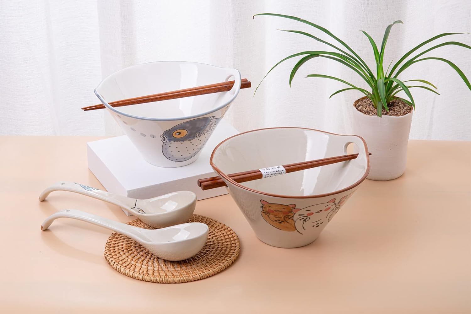 Tazón de sopa de fideos ramen, tazón grande de cerámica para fideos asiáticos Udon Soba Pho, apto para lavavajillas y microondas, auténtica experiencia gastronómica asiática