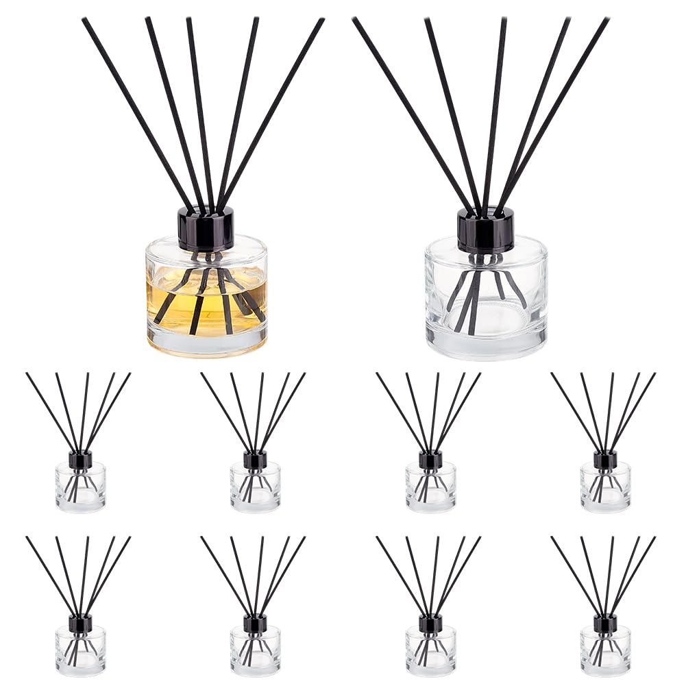 FINGERINSPIRE 10Pcs Bouteilles pour Diffuseur À Baguettes avec 50 Baguettes Noires, 100ml Bouteilles pour Diffuseur Verre Bouteille Parfum Vides Rechargeables pour Salon Restaurant Hôtel Maison DIY
