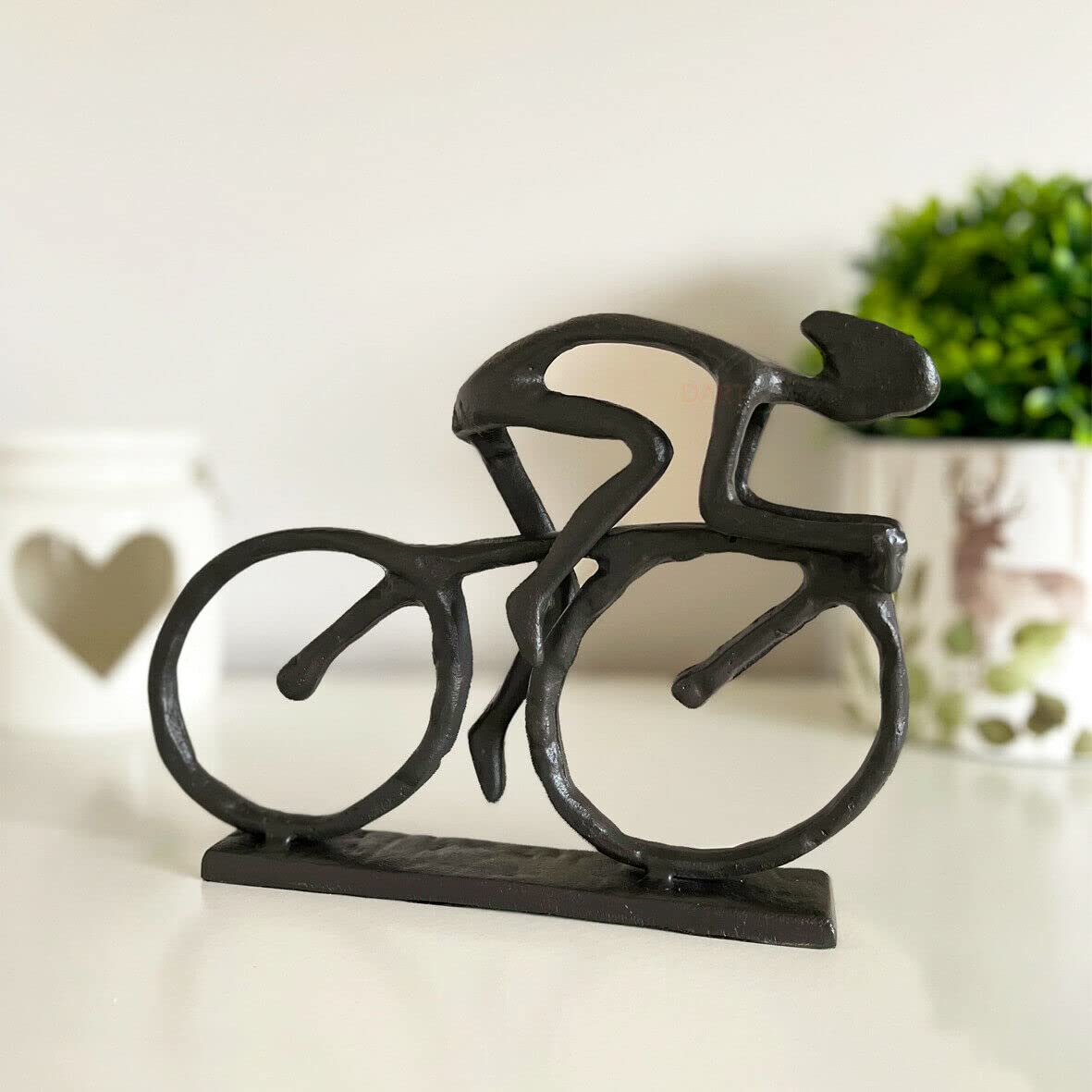 Darthome Ltd Cast Iron Racing Cyclist Sculpture 18cm Home Black Bike Decor Ornament Mens Gift