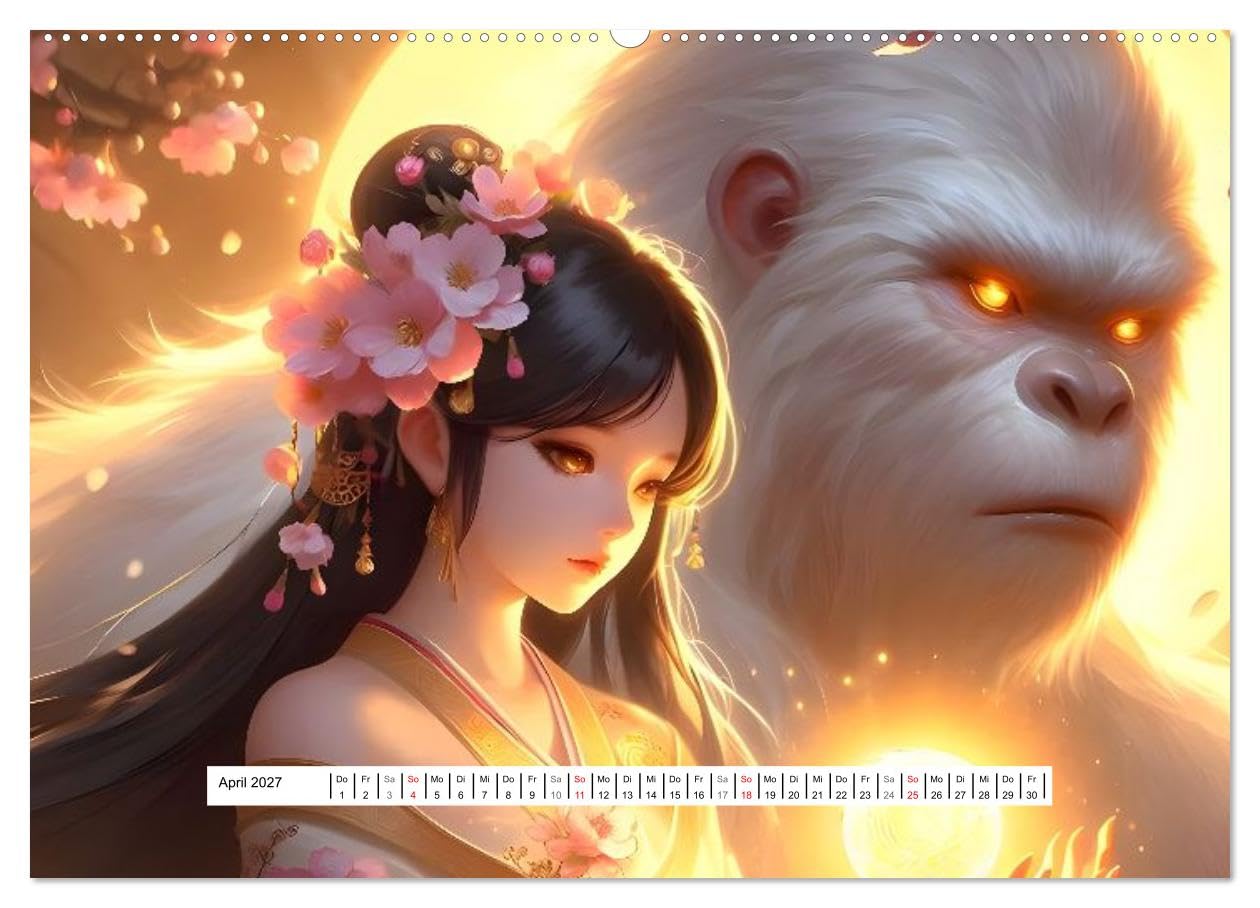 Die Töchter der Geistertiere (Wandkalender 2027 DIN A2 quer), CALVENDO Monatskalender: Anime-Fantasy - Magische Bande zwischen Mensch und Tier (CALVENDO Kunst)