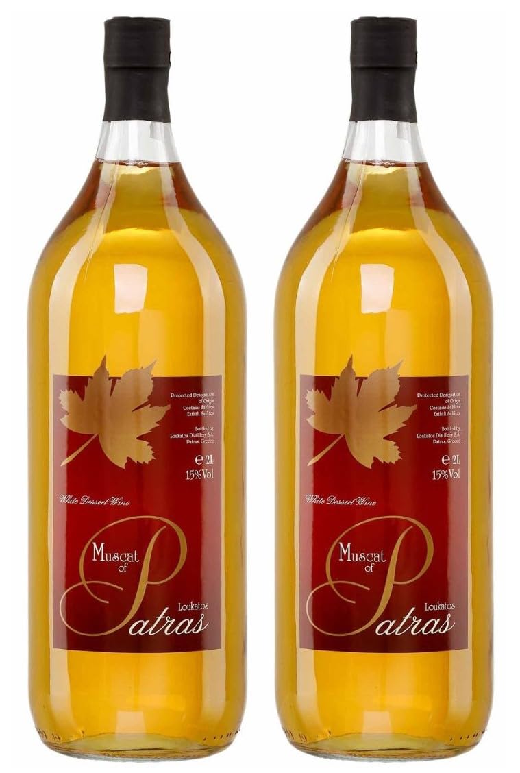 Muskat aus Patras P.D.O. 2x 2,0l Likörwein weiß | Griechischer Dessertwein von Loukatos | + 20ml Jassas Olivenöl