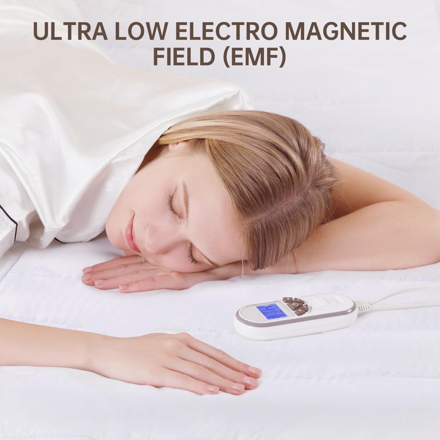 Coperta elettrica di lusso per letto king size, completamente aderente, multizona, strato comfort in cotone, doppio controllo, 9 impostazioni di calore, 10 impostazioni di tempo, lavabile