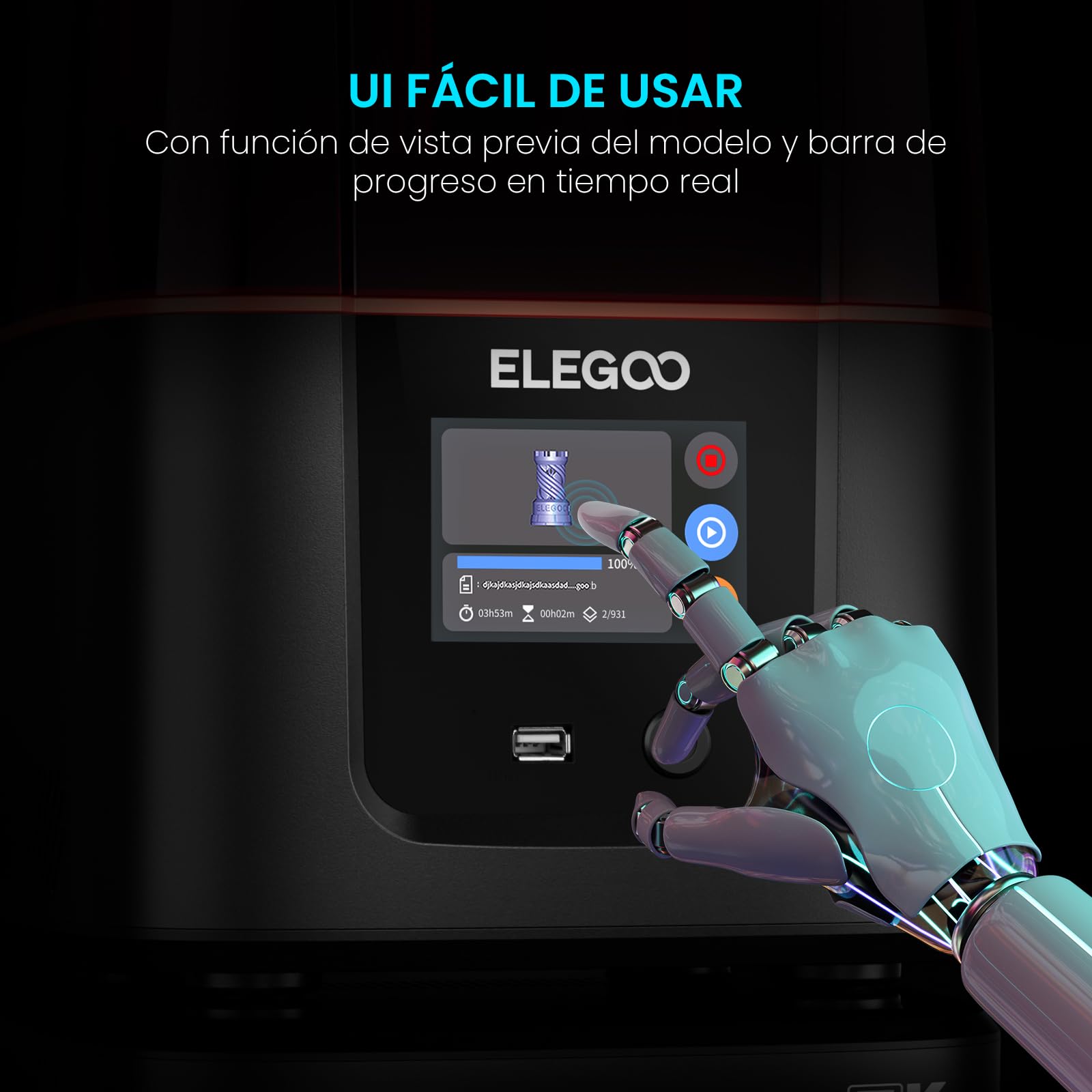 ELEGOO Mars 4 MSLA Impresora 3D Resina, 9K 7" Pantalla Mono LCD, con UI Interfaz Sencilla e Intuitiva, 3 Modos de Impresión Inteligente y Purificador de Aire,Tamaño de Impresión 153,36x77,76x175 mm³