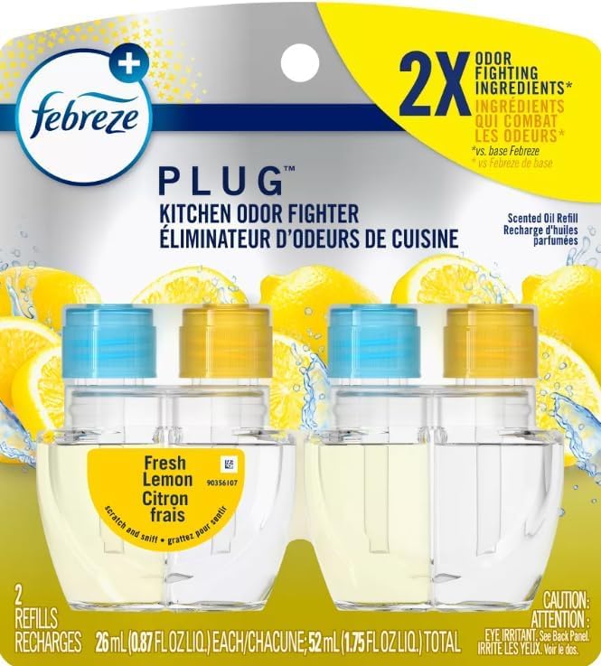 Febreze Odor-Fighting Fade Defy Plug Air Freshener (2) of 0.87 fl oz Refills (Fresh Lemon)