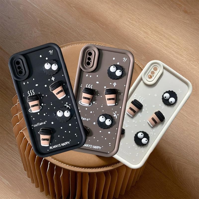 Image of Back Case Cover Compatible for iPhone Xs | Pack of 3 Combo Black & Brown Case | Cute Fun Cartoon 3D Ball Coffee Silicone Case | Body Protection | Camera Protection | Shock Proof