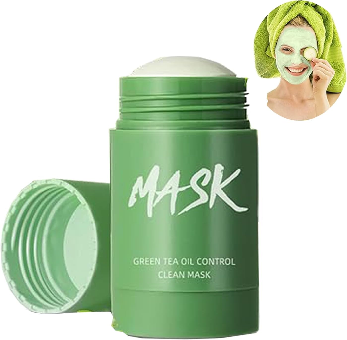 Bâton de masque au thé vert,Green Mask Stick,Green Tea Deep Cleanse Mask,Contrôle le Sébum et Élimine Les Points Noirs,pour alle tous les types de peau pour femmes hommes